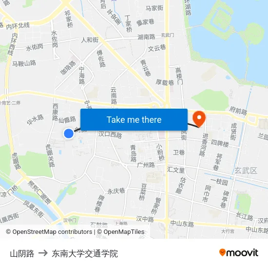 山阴路 to 东南大学交通学院 map