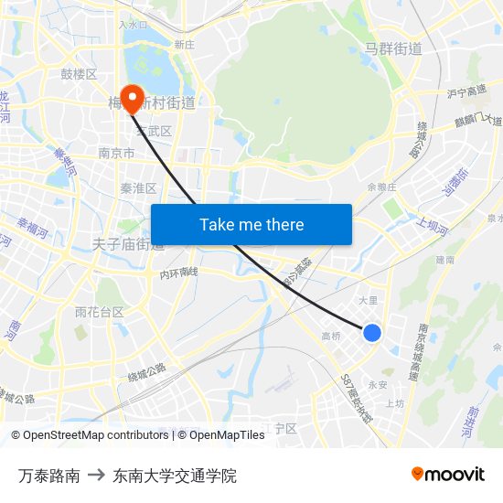 万泰路南 to 东南大学交通学院 map