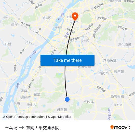 王马场 to 东南大学交通学院 map