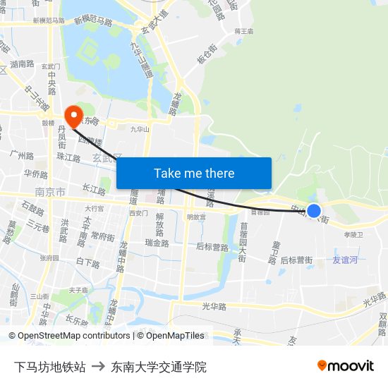 下马坊地铁站 to 东南大学交通学院 map