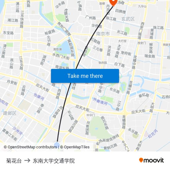 菊花台 to 东南大学交通学院 map