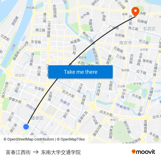 富春江西街 to 东南大学交通学院 map