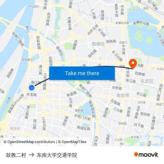 鼓教二村 to 东南大学交通学院 map