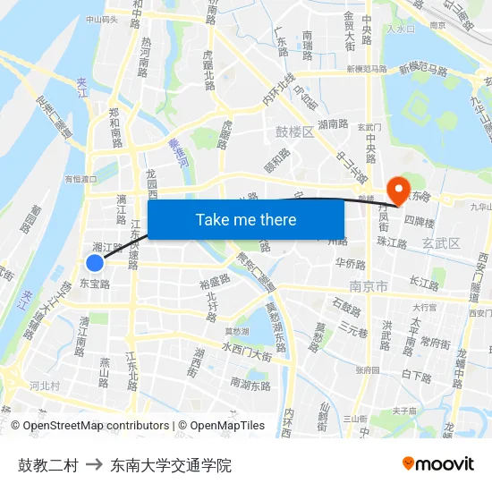 鼓教二村 to 东南大学交通学院 map