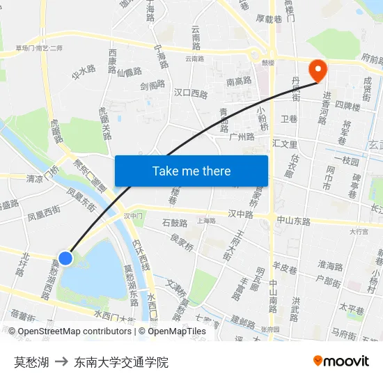 莫愁湖 to 东南大学交通学院 map