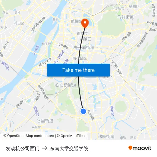 发动机公司西门 to 东南大学交通学院 map