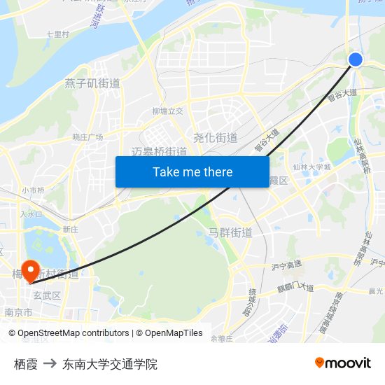 栖霞 to 东南大学交通学院 map