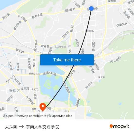 大瓜园 to 东南大学交通学院 map