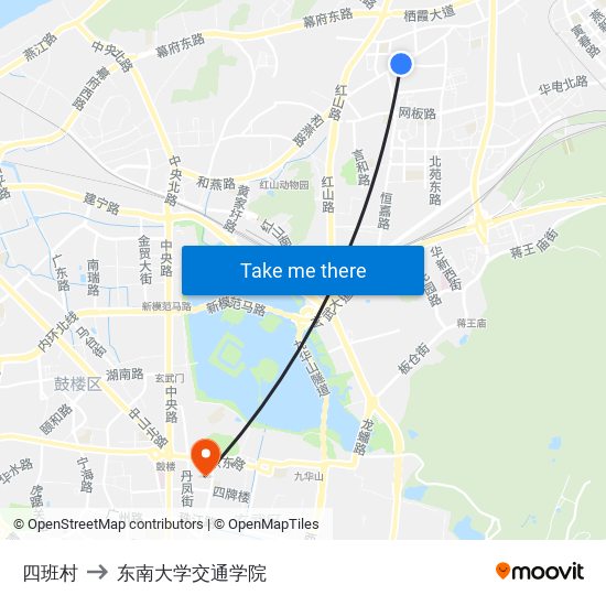 四班村 to 东南大学交通学院 map