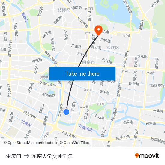 集庆门 to 东南大学交通学院 map