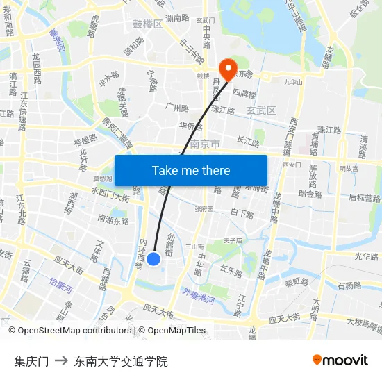 集庆门 to 东南大学交通学院 map