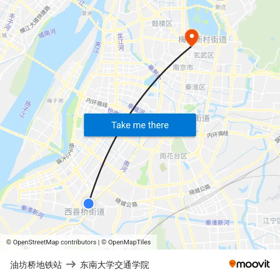 油坊桥地铁站 to 东南大学交通学院 map