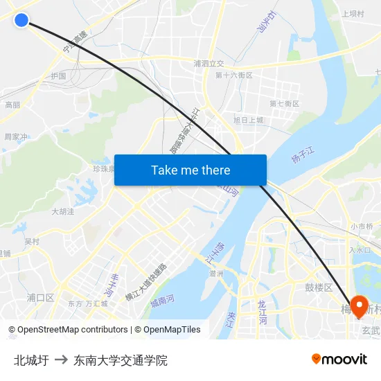 北城圩 to 东南大学交通学院 map