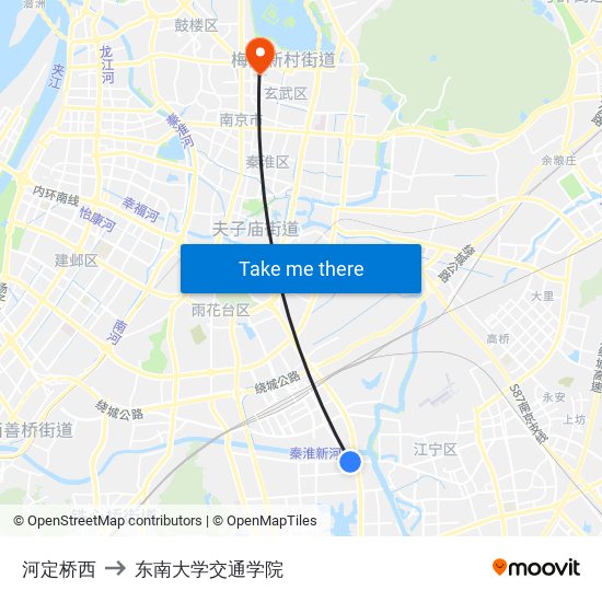 河定桥西 to 东南大学交通学院 map