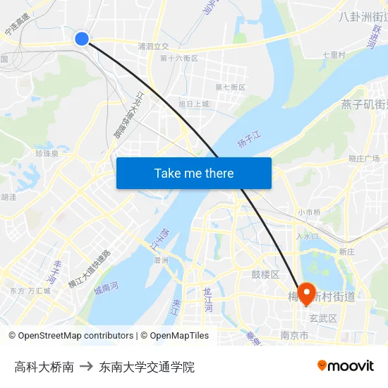 高科大桥南 to 东南大学交通学院 map