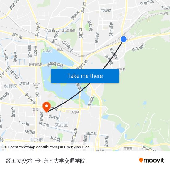 经五立交站 to 东南大学交通学院 map