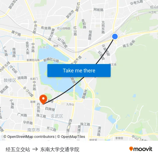 经五立交站 to 东南大学交通学院 map
