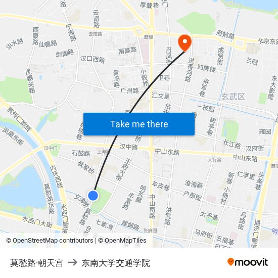 莫愁路·朝天宫 to 东南大学交通学院 map