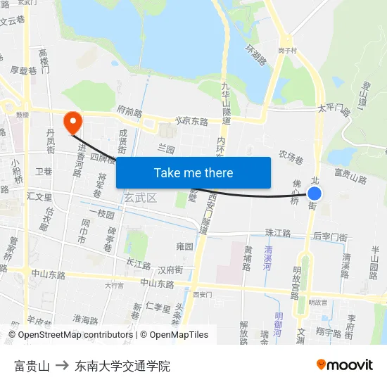富贵山 to 东南大学交通学院 map