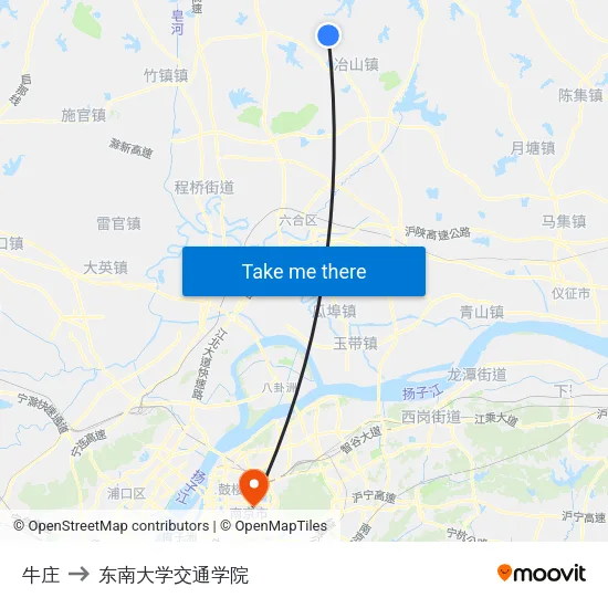 牛庄 to 东南大学交通学院 map