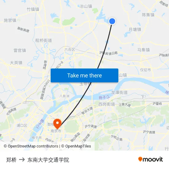 郑桥 to 东南大学交通学院 map