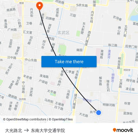 大光路北 to 东南大学交通学院 map