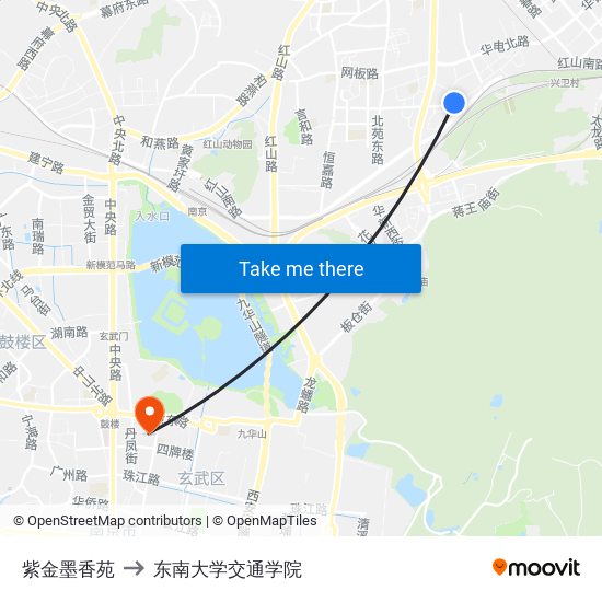 紫金墨香苑 to 东南大学交通学院 map