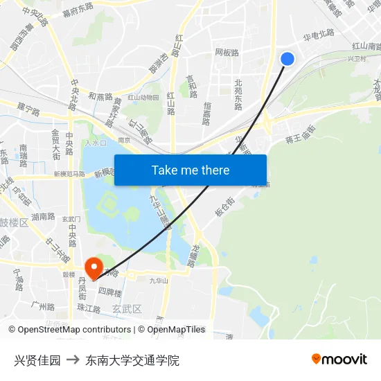 兴贤佳园 to 东南大学交通学院 map