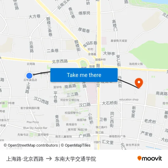 上海路·北京西路 to 东南大学交通学院 map