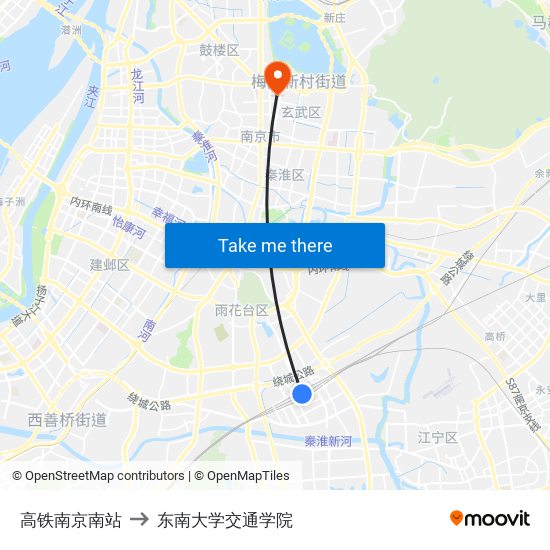 高铁南京南站 to 东南大学交通学院 map