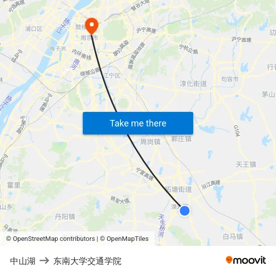 中山湖 to 东南大学交通学院 map