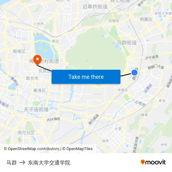 马群 to 东南大学交通学院 map