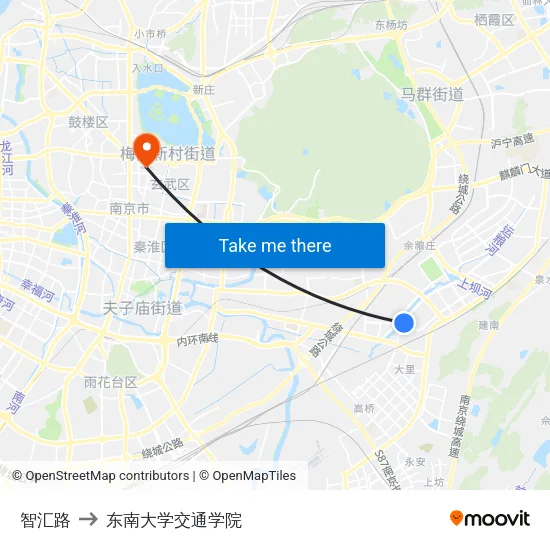 智汇路 to 东南大学交通学院 map