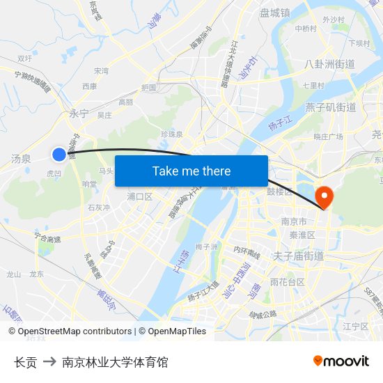 长贡 to 南京林业大学体育馆 map