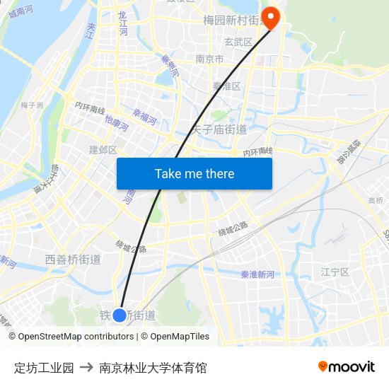 定坊工业园 to 南京林业大学体育馆 map