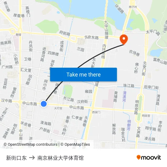 新街口东 to 南京林业大学体育馆 map
