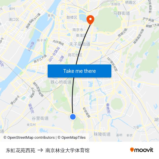 东虹花苑西苑 to 南京林业大学体育馆 map