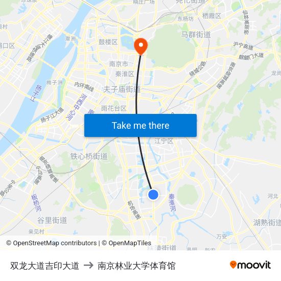 双龙大道吉印大道 to 南京林业大学体育馆 map