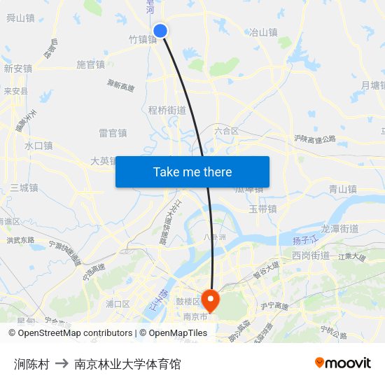 涧陈村 to 南京林业大学体育馆 map