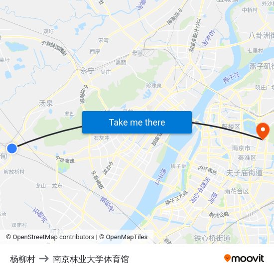 杨柳村 to 南京林业大学体育馆 map
