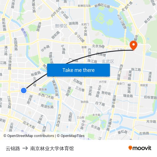 云锦路 to 南京林业大学体育馆 map