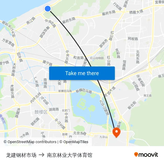 龙建钢材市场 to 南京林业大学体育馆 map