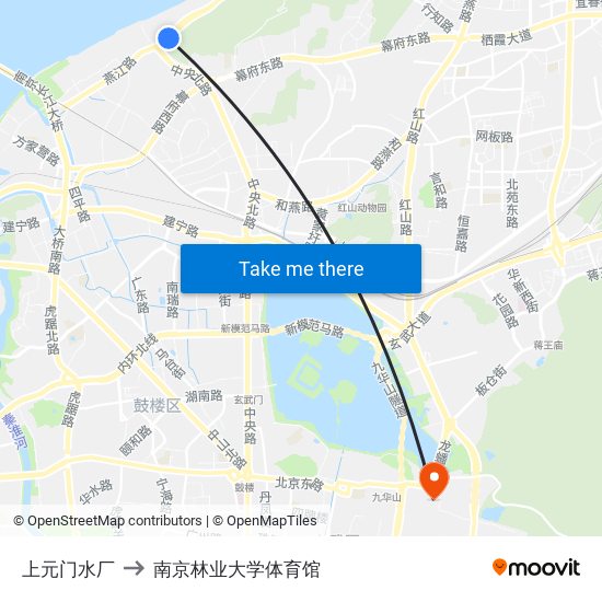 上元门水厂 to 南京林业大学体育馆 map