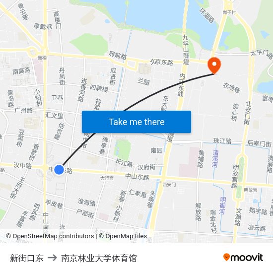 新街口东 to 南京林业大学体育馆 map