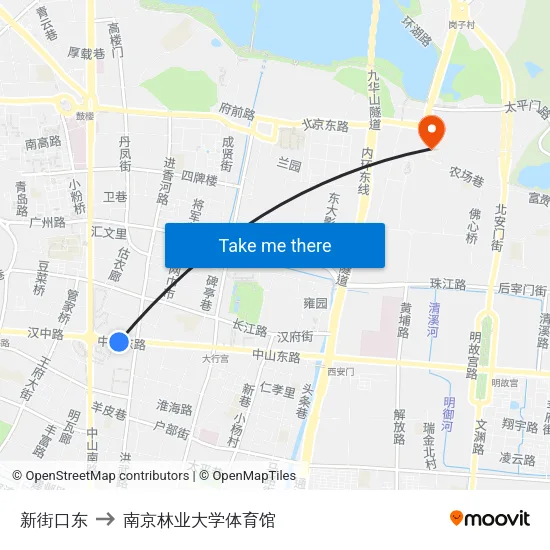 新街口东 to 南京林业大学体育馆 map
