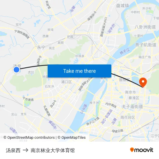 汤泉西 to 南京林业大学体育馆 map