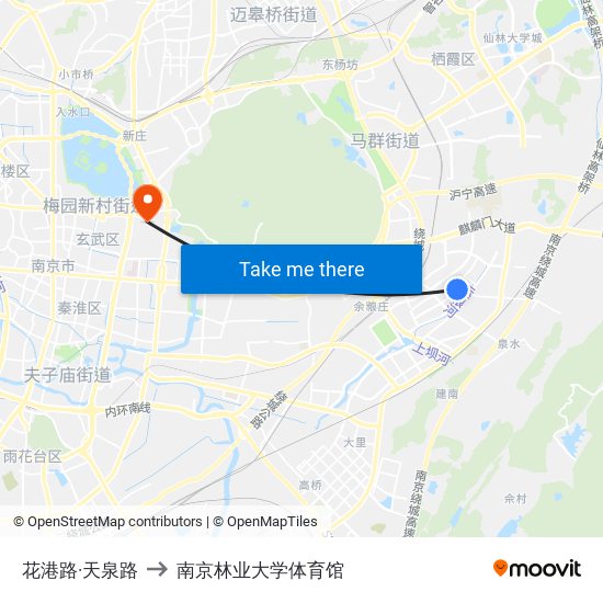 花港路·天泉路 to 南京林业大学体育馆 map