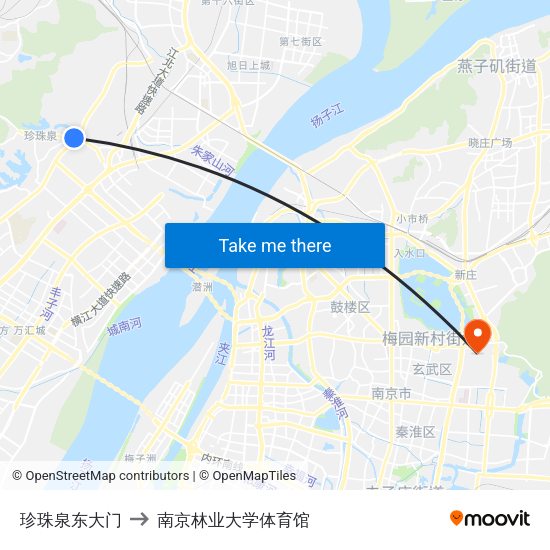 珍珠泉东大门 to 南京林业大学体育馆 map