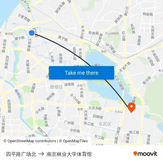 四平路广场北 to 南京林业大学体育馆 map