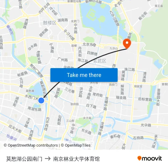 莫愁湖公园南门 to 南京林业大学体育馆 map